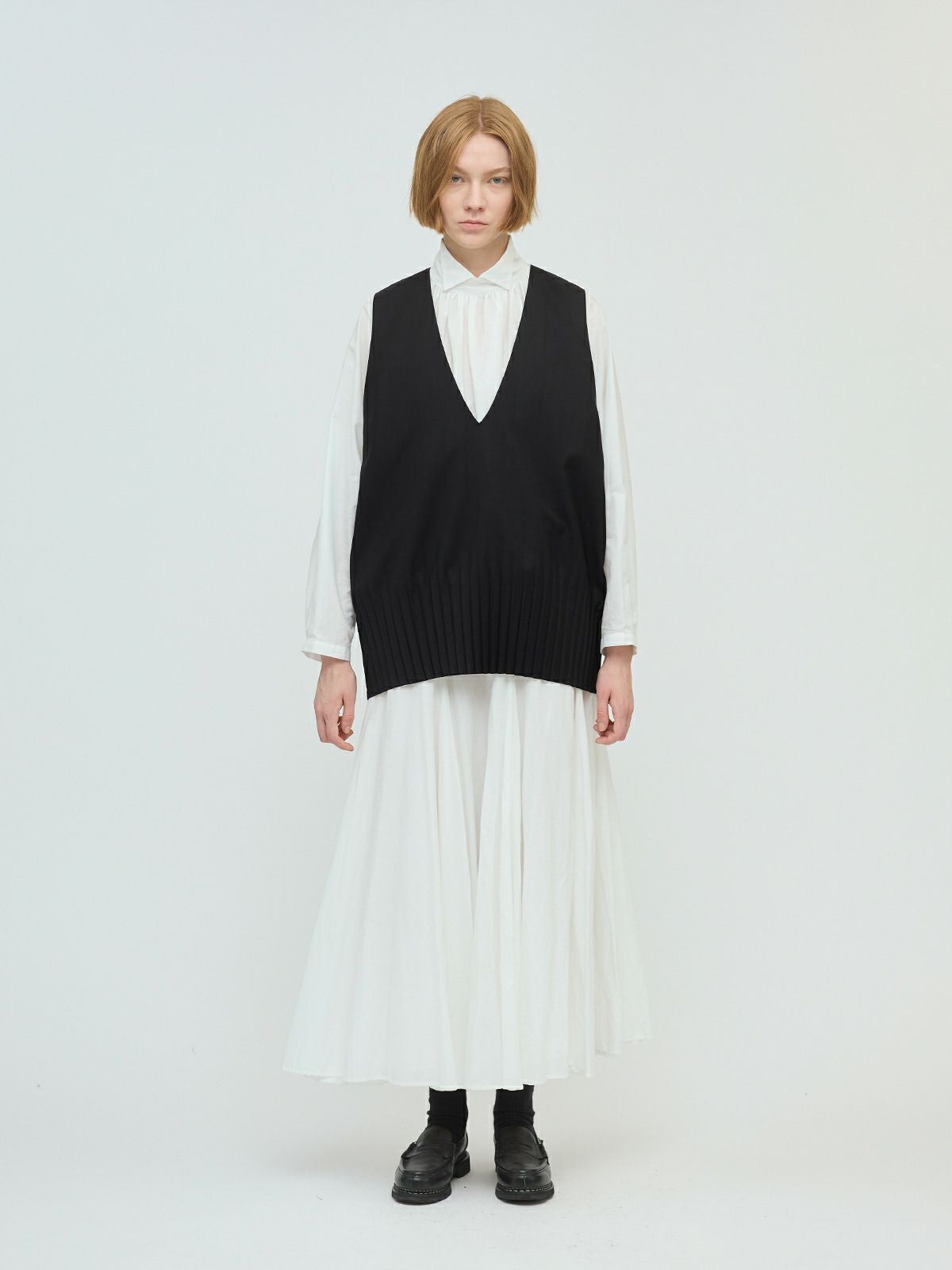 3/9(月)正午販売終了】mizuiro ind スタンドシャツカラーギャザー