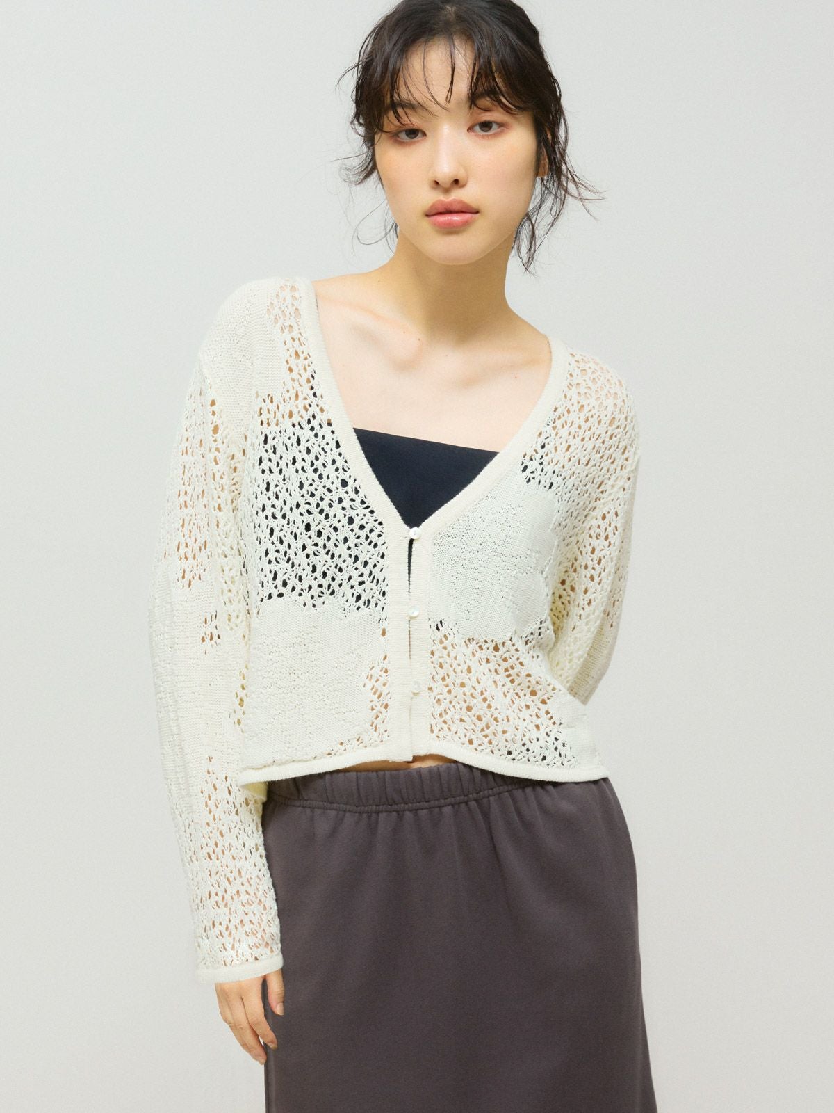 MIDIUMISOLID for Ladies レースメッシュカーディガン｜ MARcourt