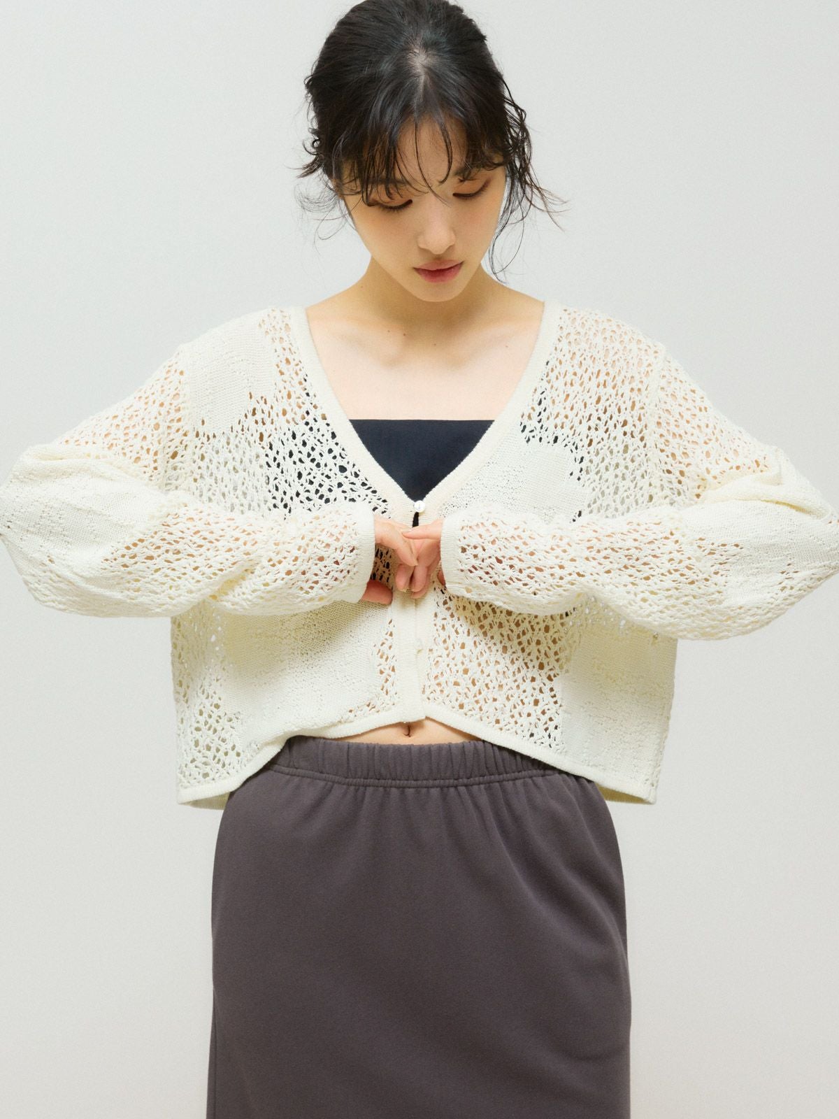 MIDIUMISOLID for Ladies レースメッシュカーディガン｜ MARcourt