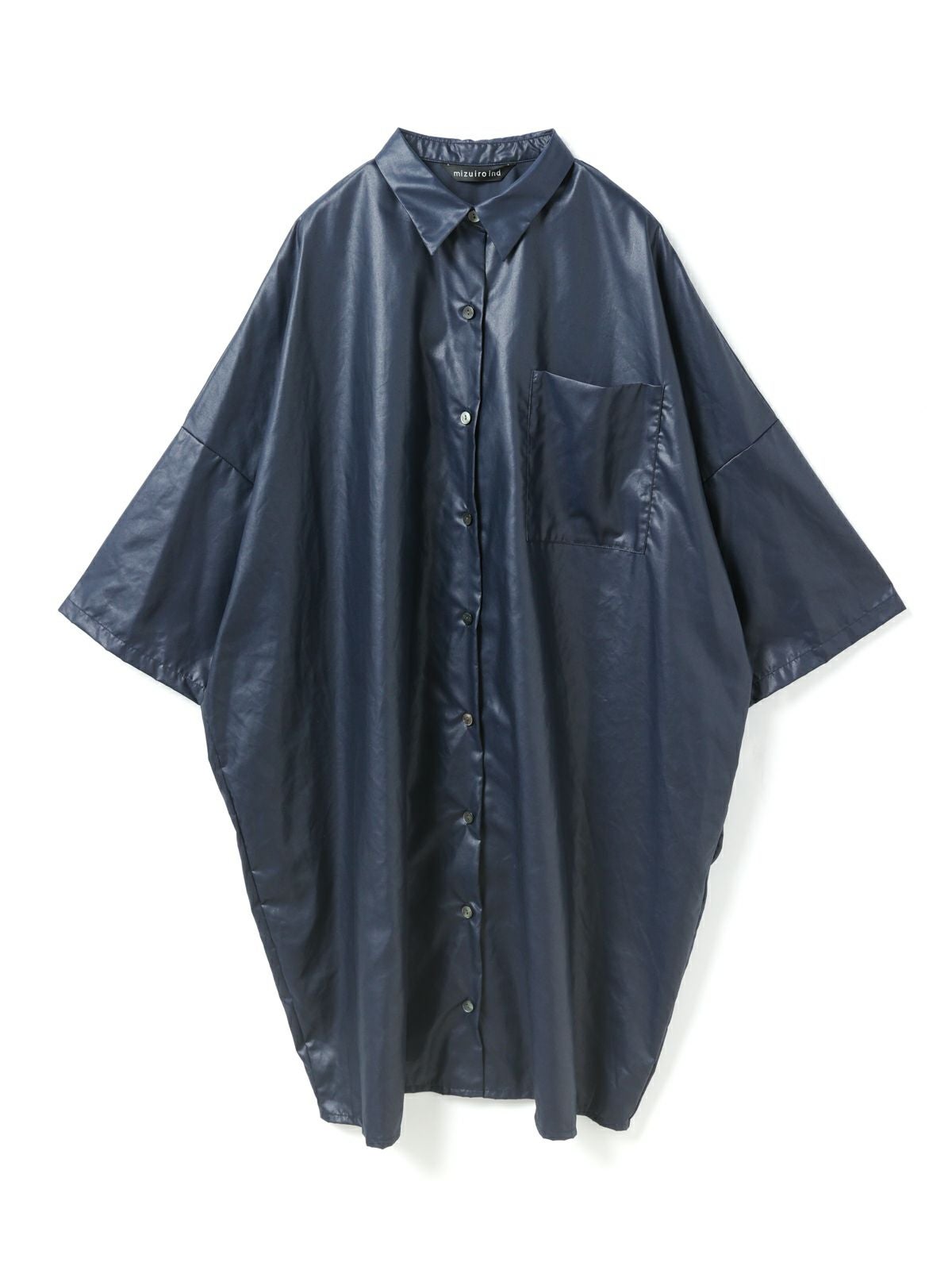 mizuiro ind グロッシーワイドハーフスリーブシャツワンピース