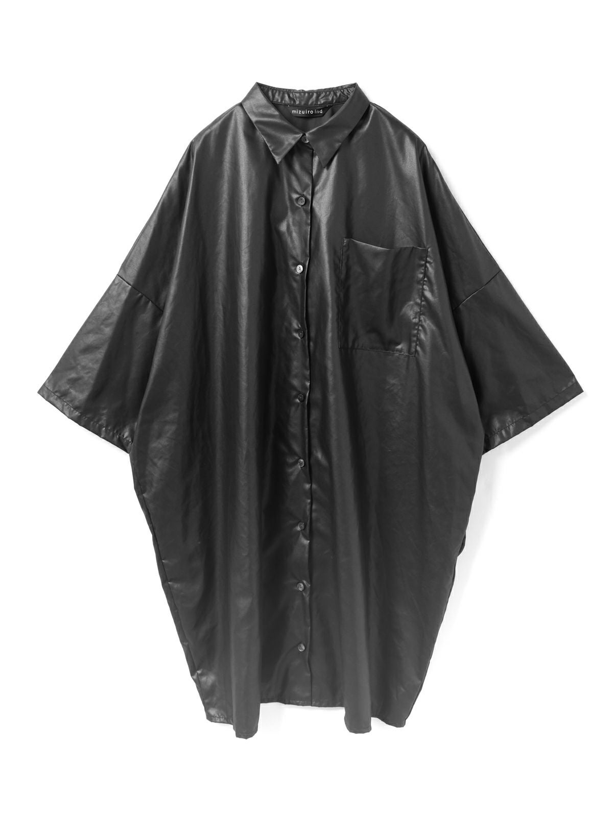 mizuiro ind グロッシーワイドハーフスリーブシャツワンピース