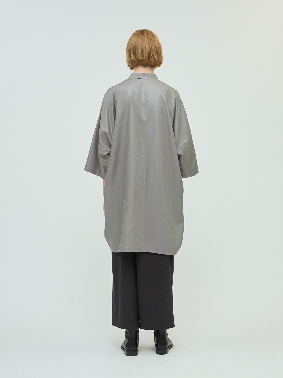 mizuiro ind グロッシーワイドハーフスリーブシャツワンピース