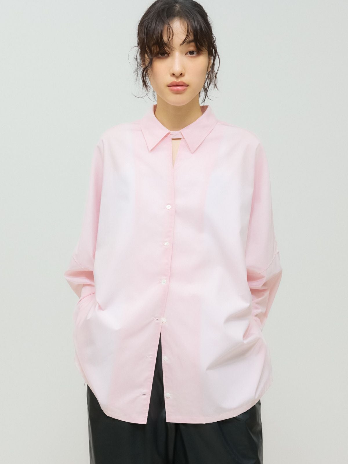 美品 POTECHINO タック入りスキッパーチュニックブラウス ピンク 桃 美