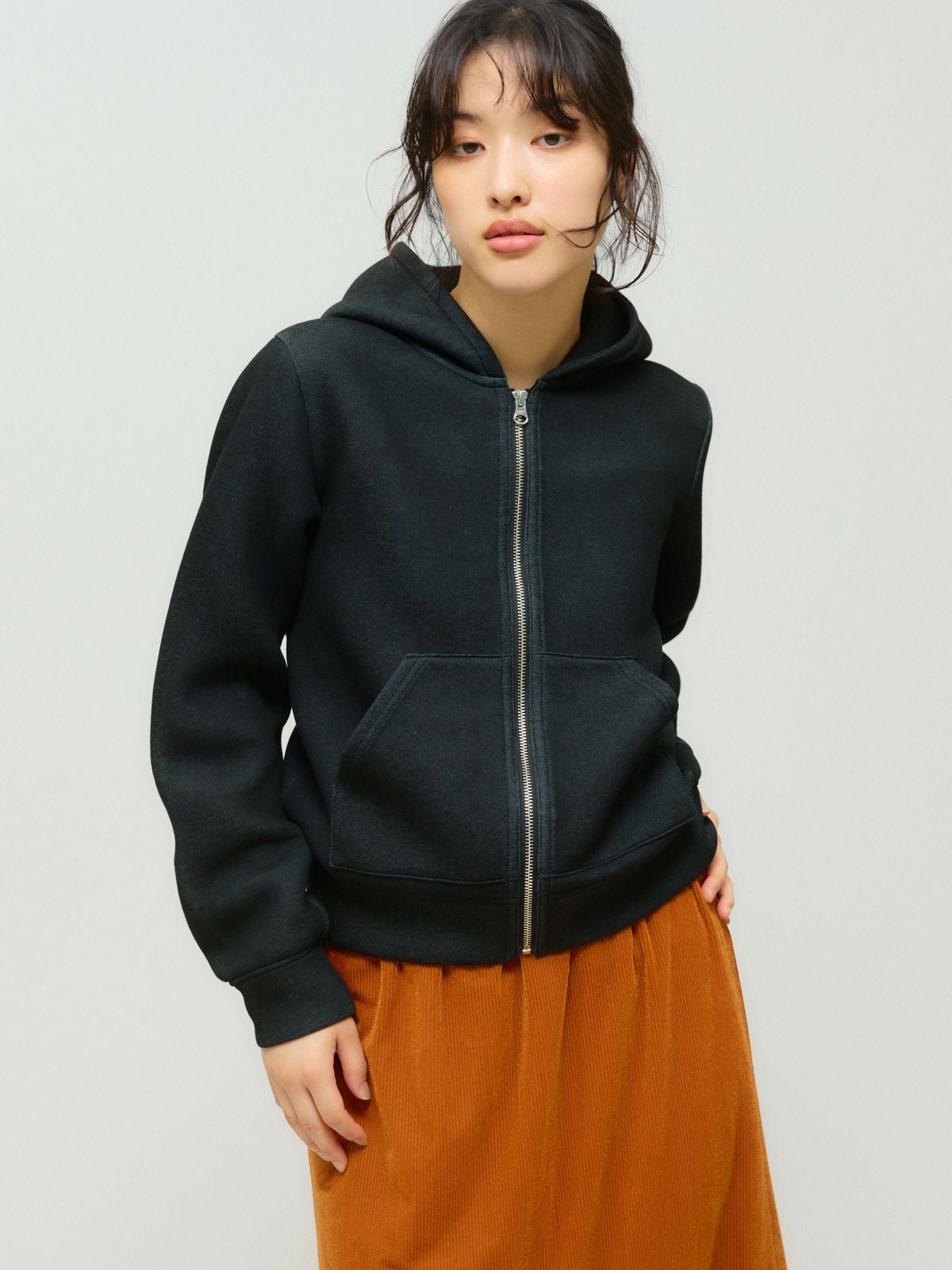 MIDIUMISOLID for Ladies シアーダブルニットジップパーカー