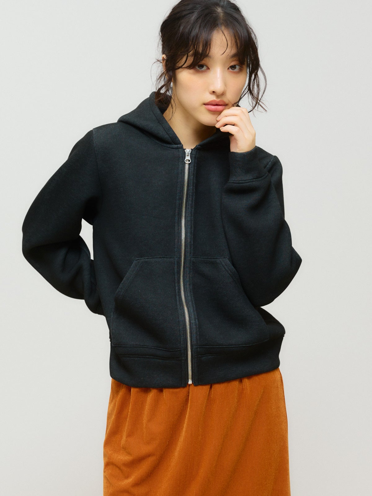 MIDIUMISOLID for Ladies シアーダブルニットジップパーカー