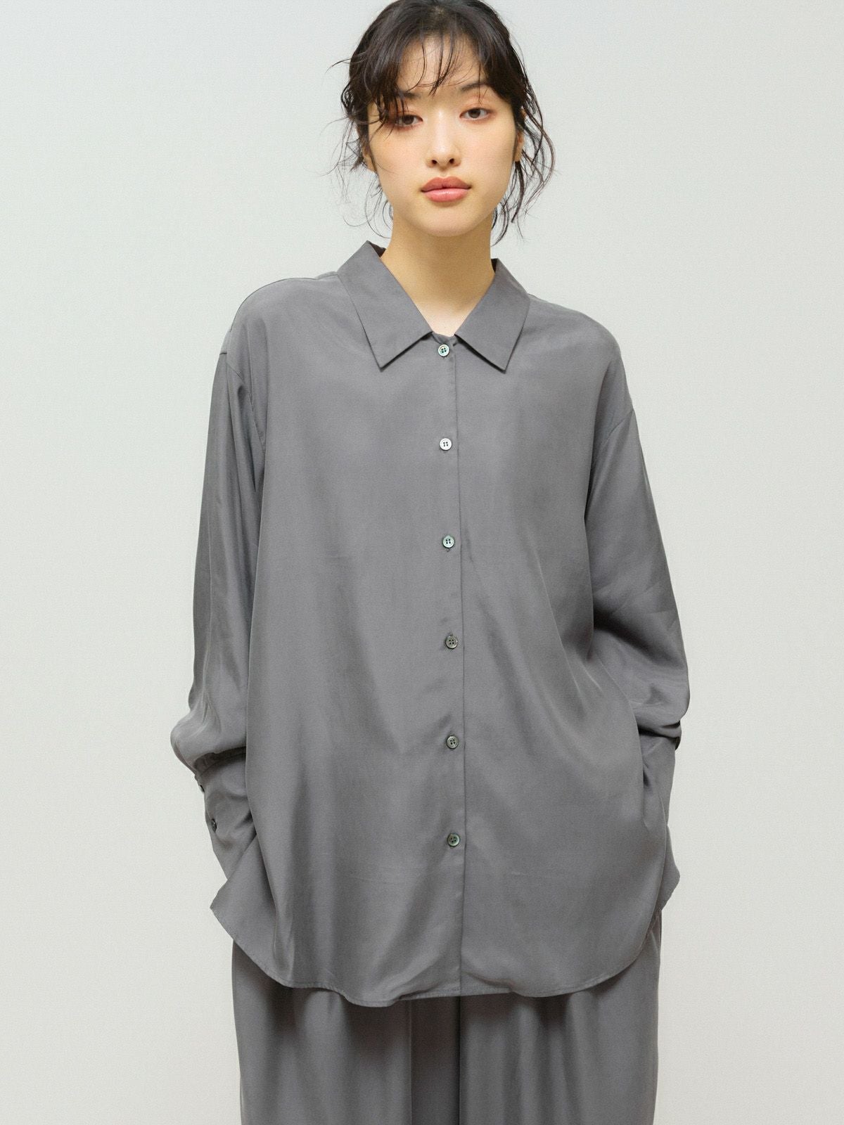 美品DeuxiemeClasse  LayeringTシャツ/グレー m.f.editorial ウール混ストレッチ レギュラーカラー長袖シャツ