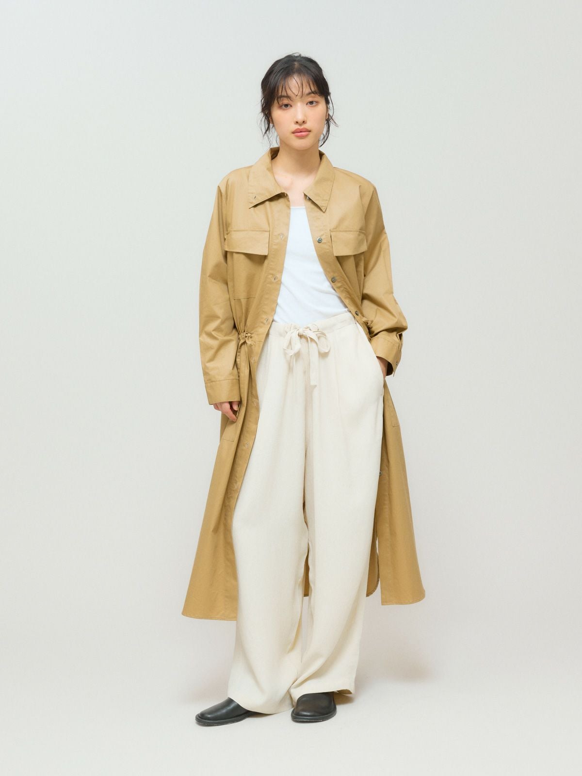 タグ付 MIDIUMISOLID for Ladies トレンチシャツ　ブラウス MIDIUMISOLID（ミディウミソリッド） シアースイッチング シャツ