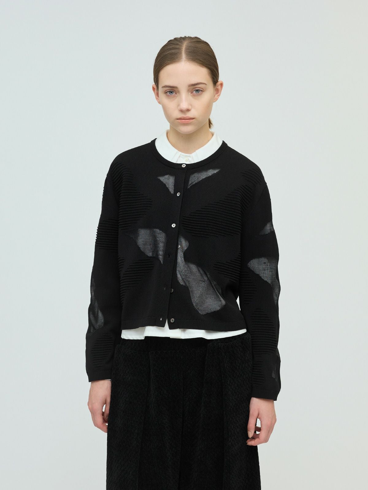 ROTAR ピアノカーディガン サイズM 黒 未着用品 ローター mizuiro ind シアーパターンカーディガン｜ MARcourt ONLINE STORE