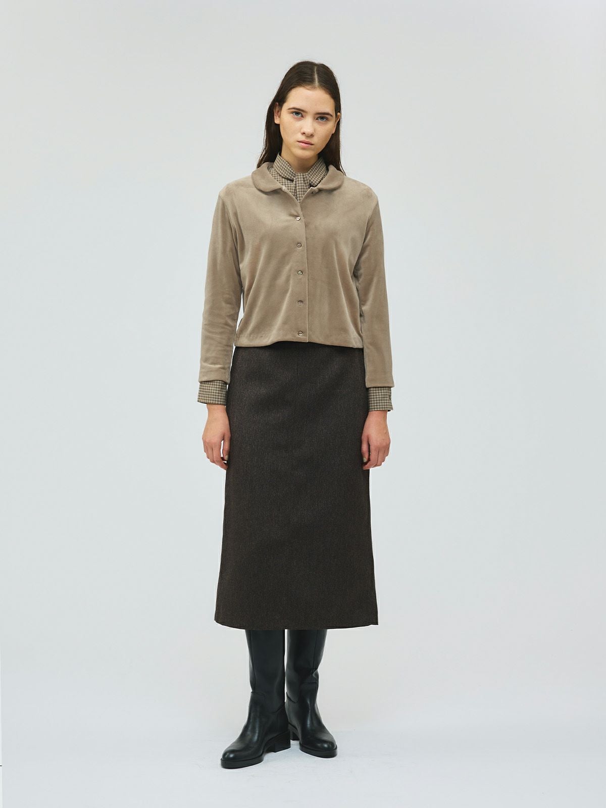 3/9(月)正午販売終了】mizuiro ind ベロアラウンドカラーシャツ