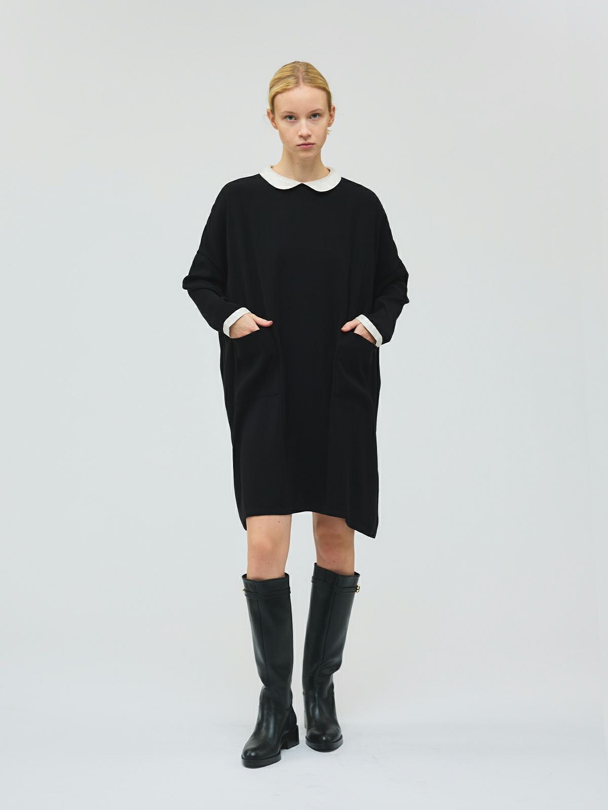 3/9(月)正午販売終了】mizuiro ind 衿付きサテンコクーンワンピース