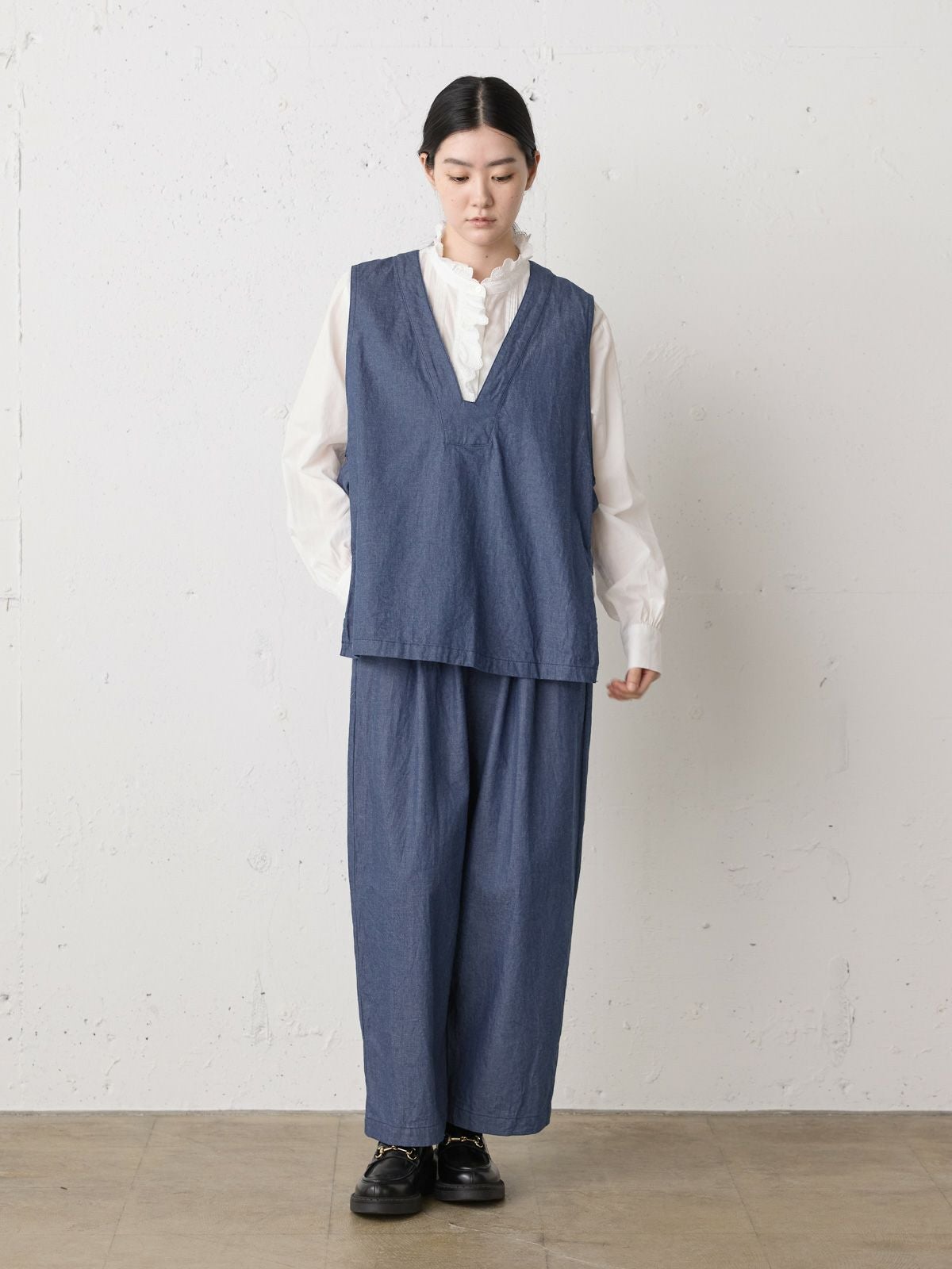 極美品 メイルアンドコー 光沢　3ピース ブルーストライプ ベスト　セットアップ MidiUmi デニムサイドストラップベスト｜ MARcourt ONLINE STORE