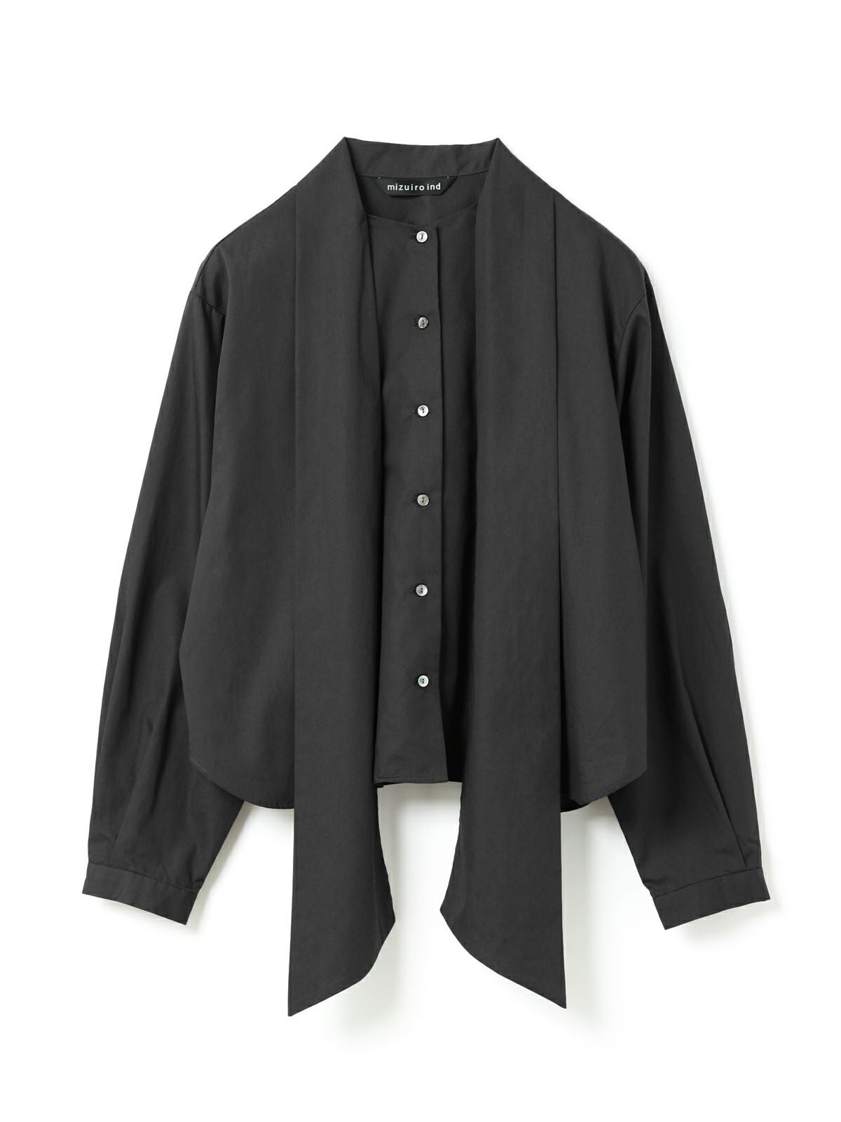 【mizuiro-ind】ノーカラー ボウタイ長袖ブラウス mizuiro-ind】ノーカラー ボウタイ長袖ブラウスの通販 by ブランド古着