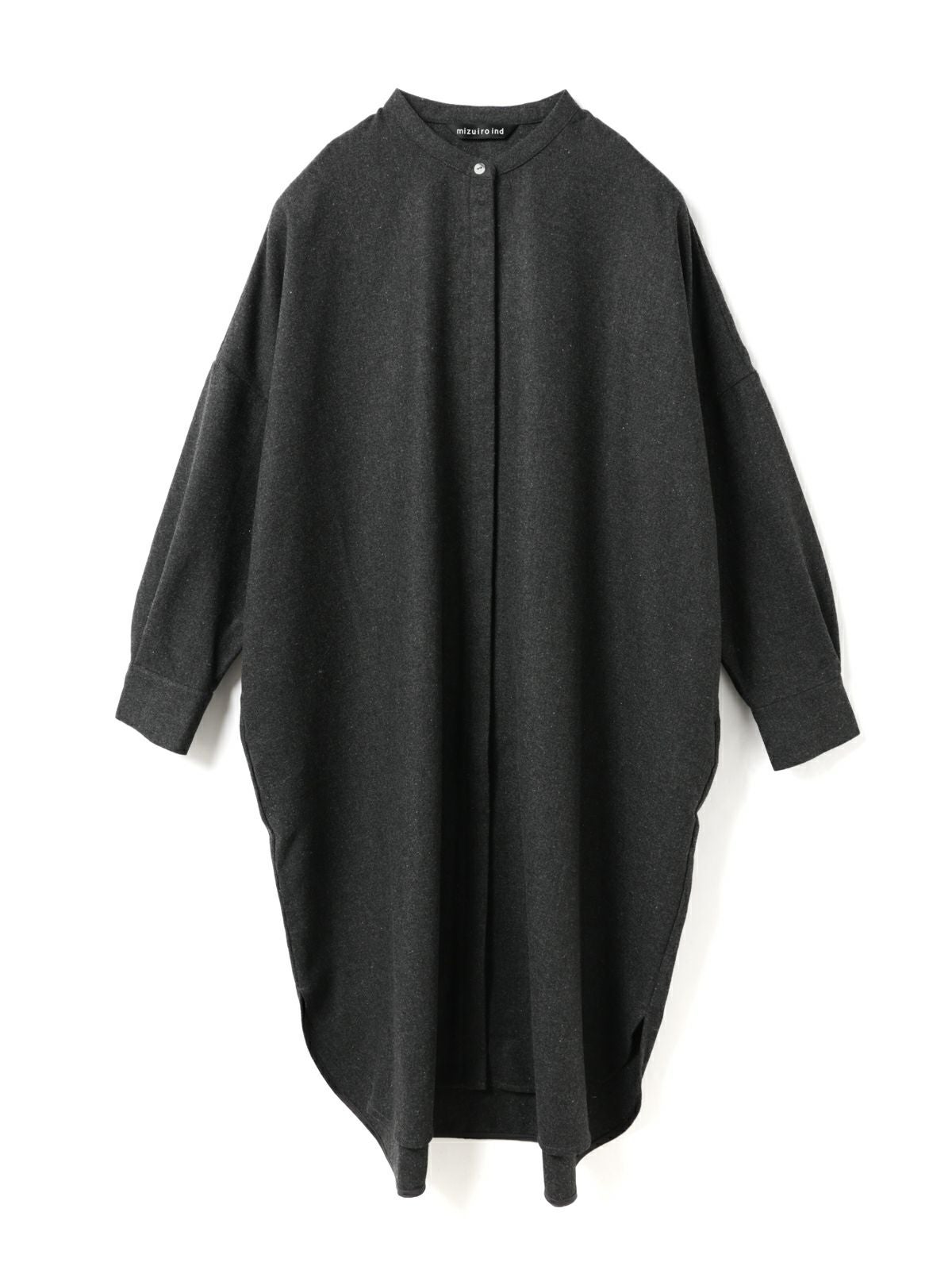 mizuiro ind ウールブレンドスタンドカラーシャツワンピース