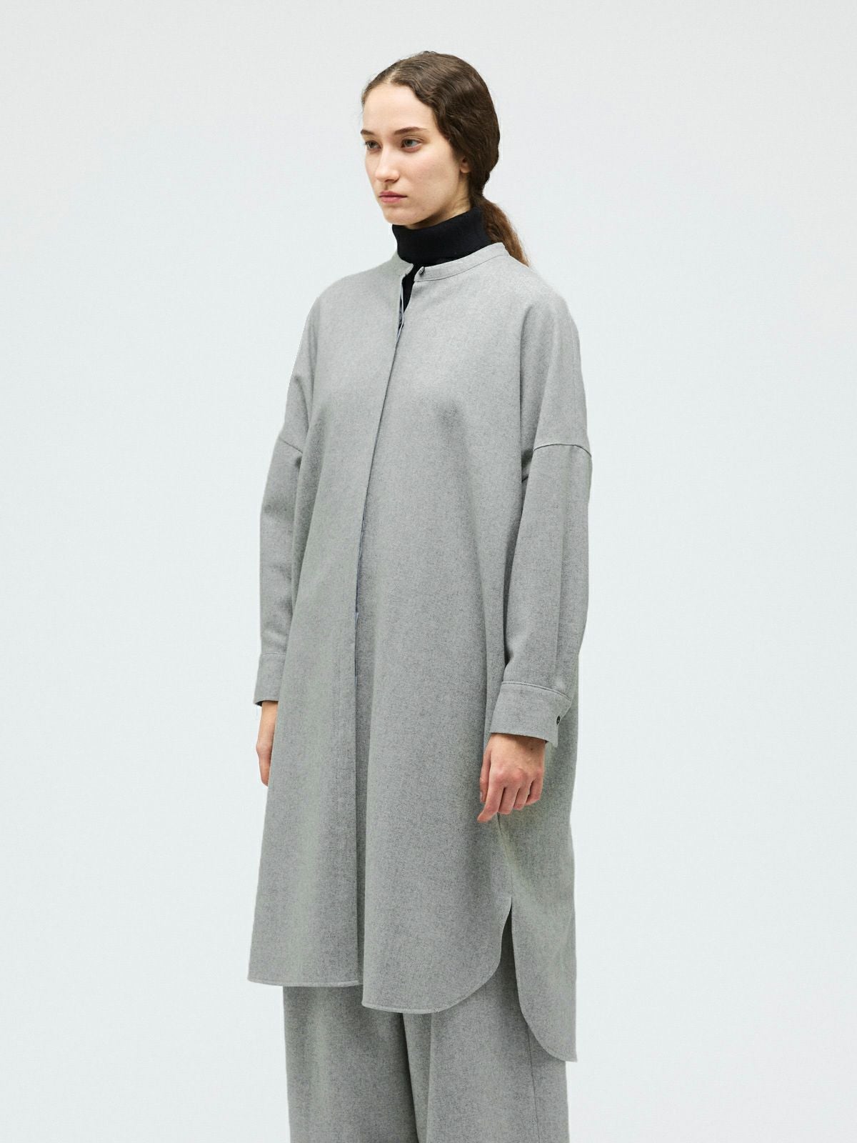 mizuiro ind ウールブレンドスタンドカラーシャツワンピース