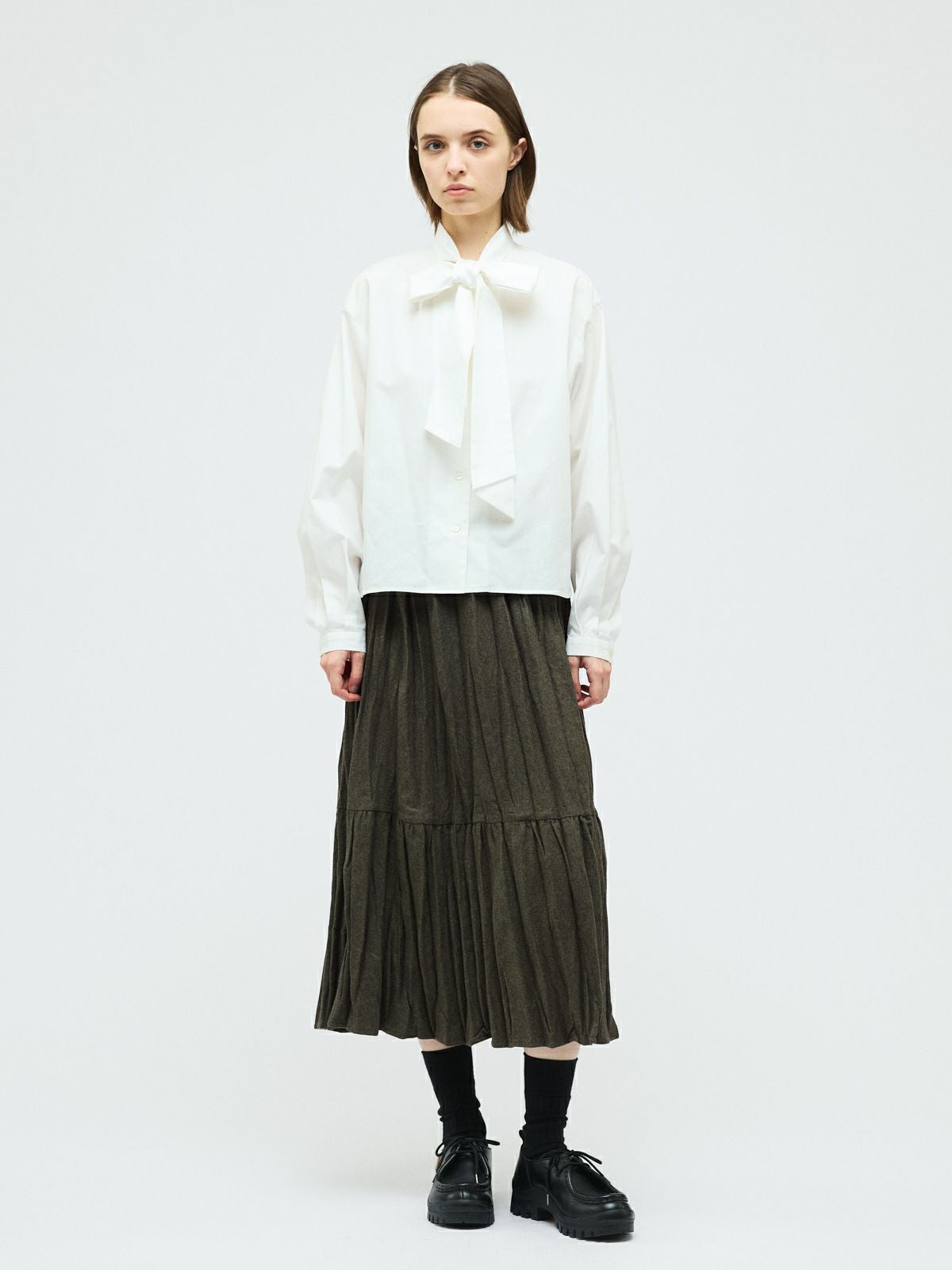 mizuiro ind ウールブレンドティアードワッシャースカート｜ MARcourt