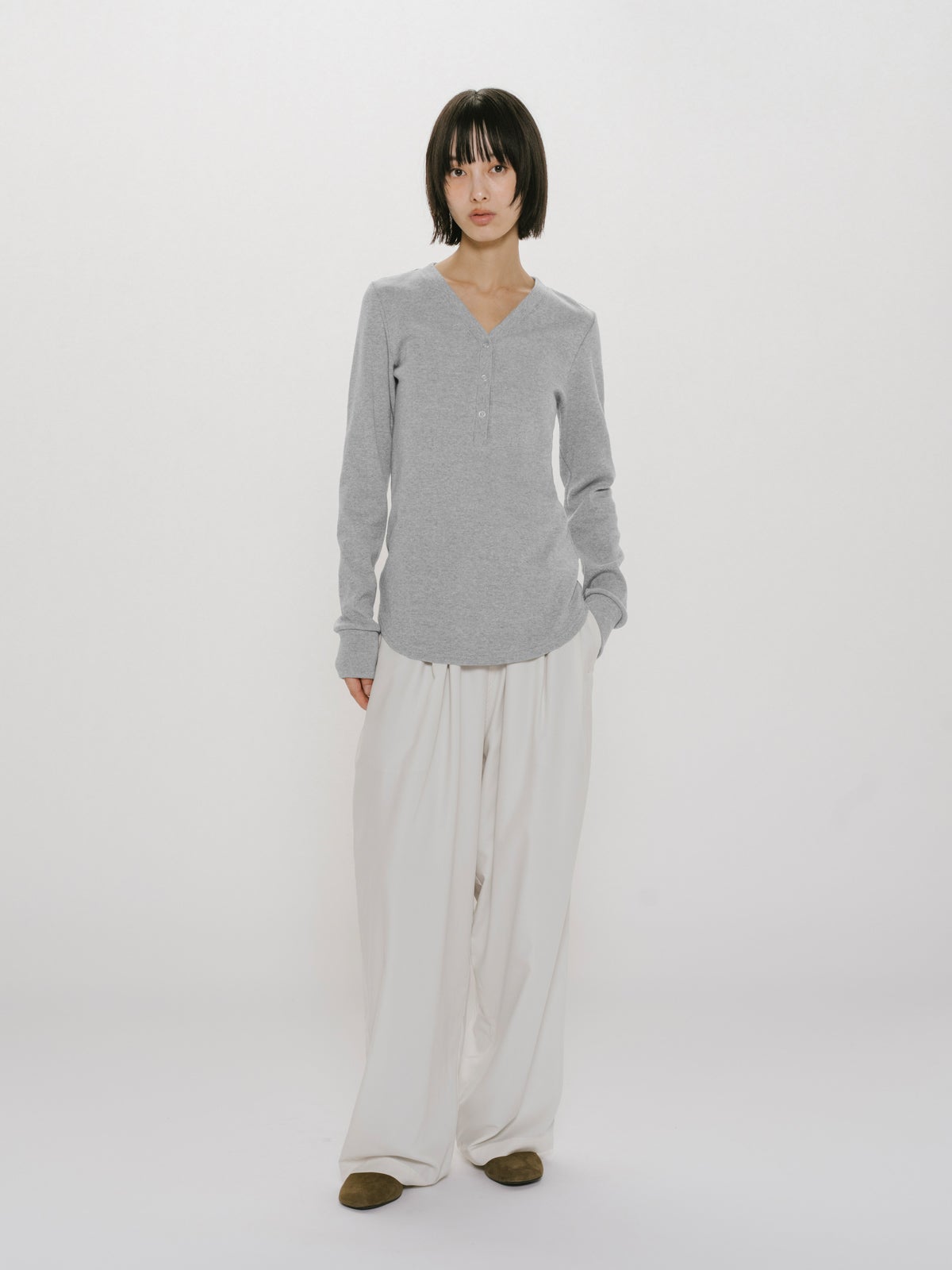 MIDIUMISOLID for Ladies リブヘンリーネックプルオーバー｜ MARcourt