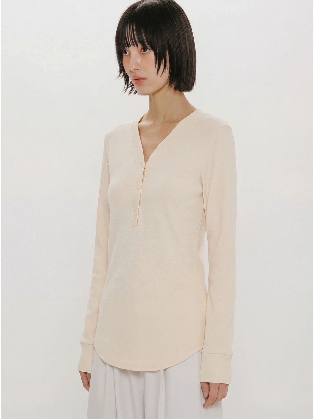 MIDIUMISOLID for Ladies リブヘンリーネックプルオーバー｜ MARcourt