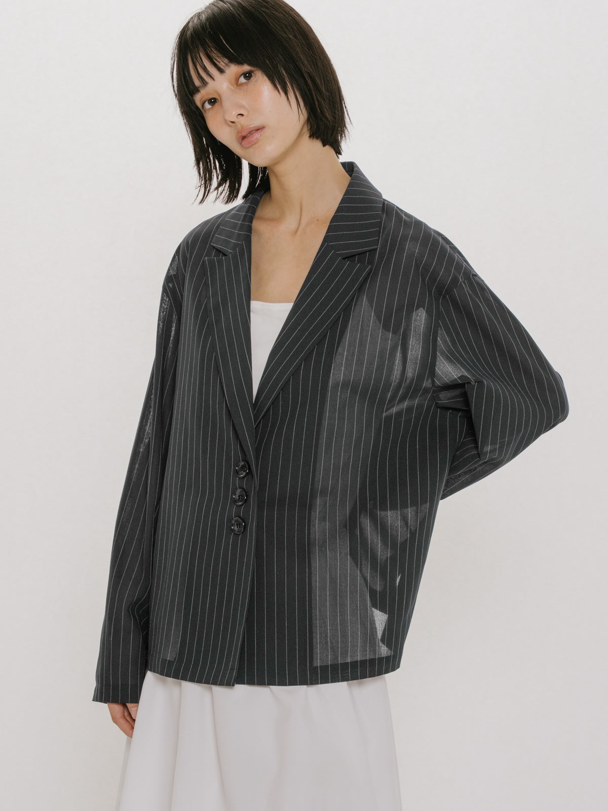 MIDIUMISOLID for Ladies シアーテーラードシャツジャケット