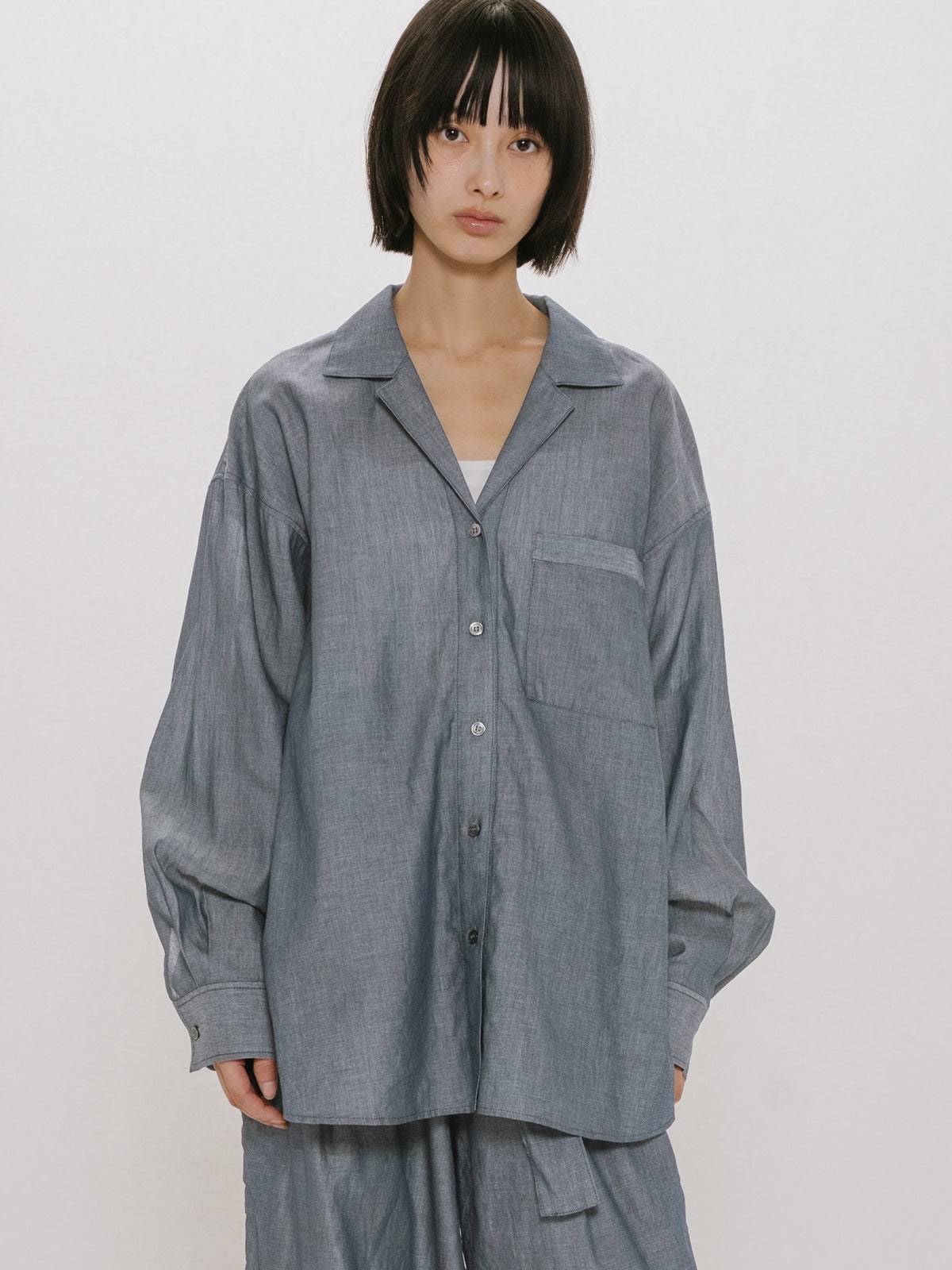 MIDIUMISOLID for Ladies シアーデニムオープンカラーシャツ(BLEACH