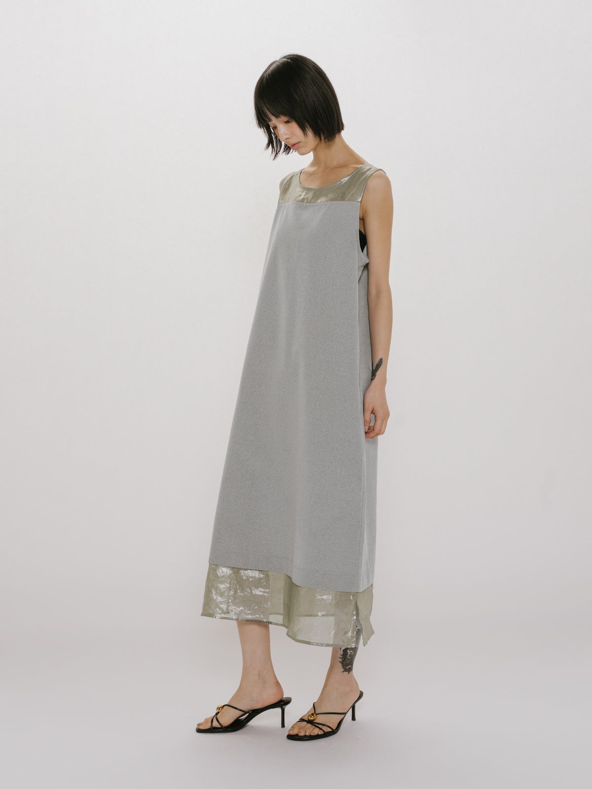 MIDIUMISOLID for Ladies 箔プリントオーガンジーノースリーブ