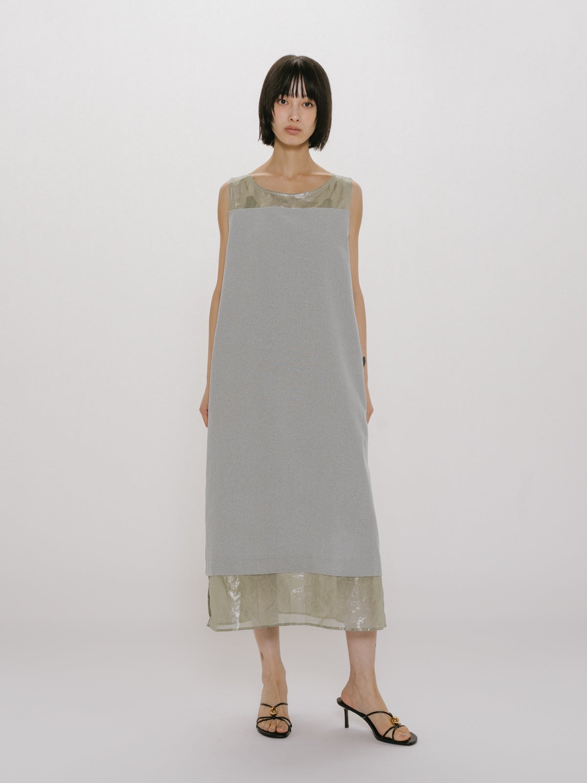 MIDIUMISOLID for Ladies 箔プリントオーガンジーノースリーブ