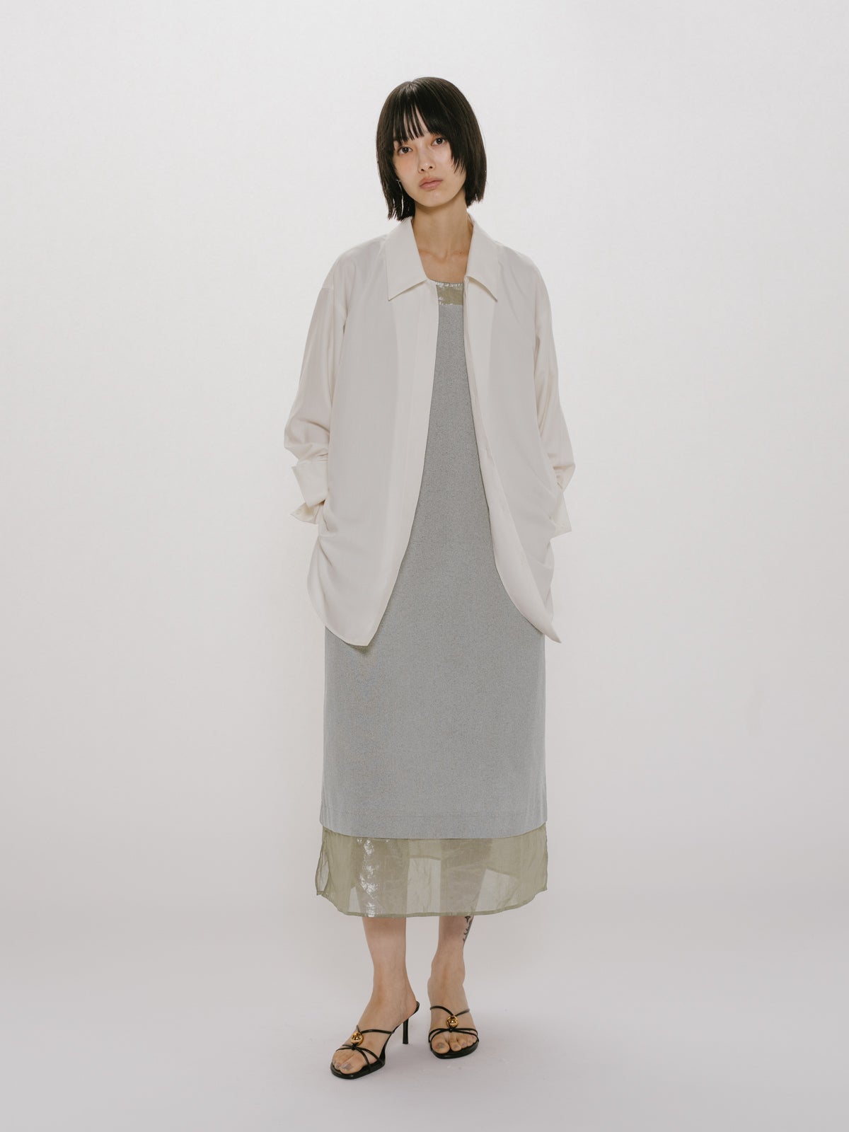 MIDIUMISOLID for Ladies 箔プリントオーガンジーノースリーブ