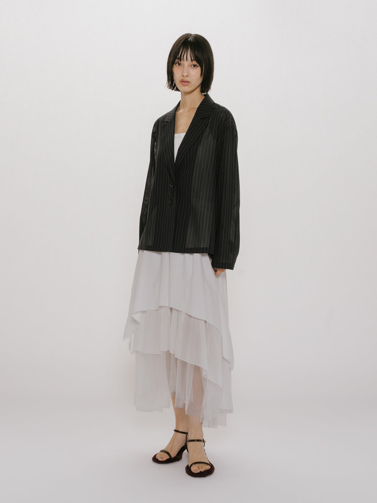 MIDIUMISOLID for Ladies アシンメトリーティアードスカート