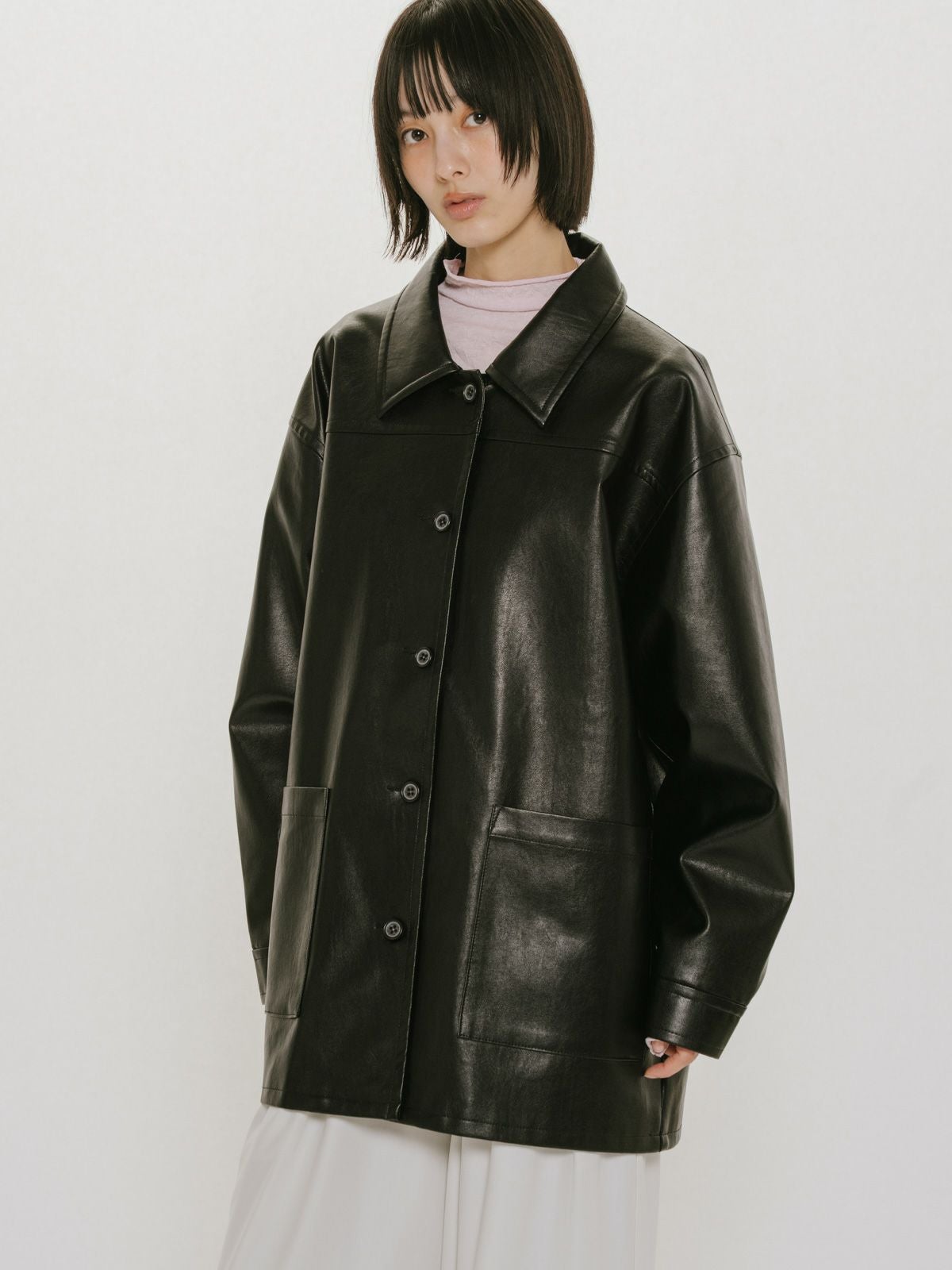 MIDIUMISOLID for Ladies シンセティックレザーオーバーサイズブルゾン