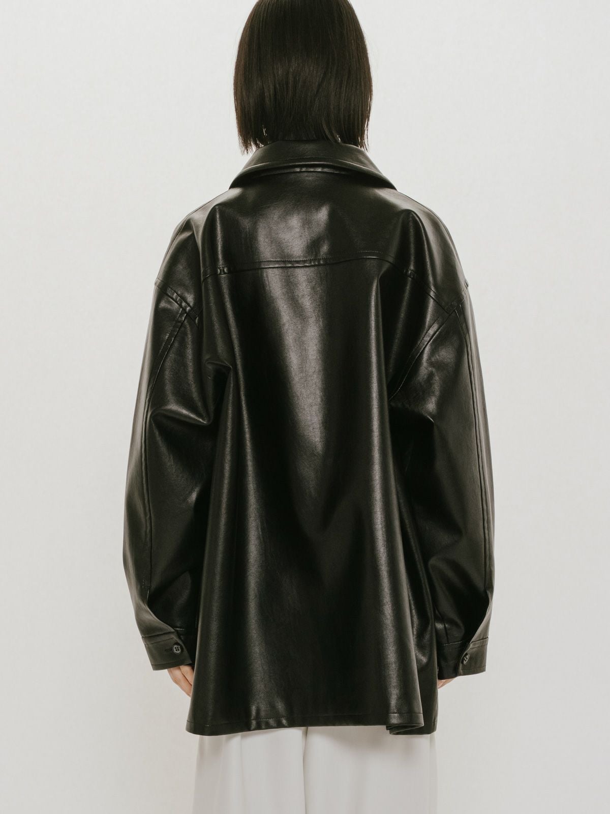 MIDIUMISOLID for Ladies シンセティックレザーオーバーサイズブルゾン