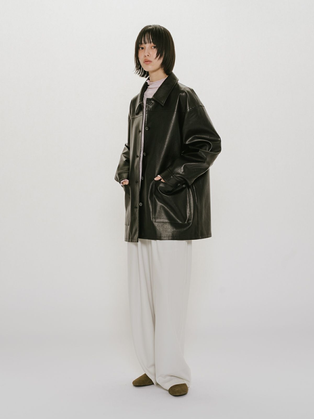 MIDIUMISOLID for Ladies シンセティックレザーオーバーサイズブルゾン