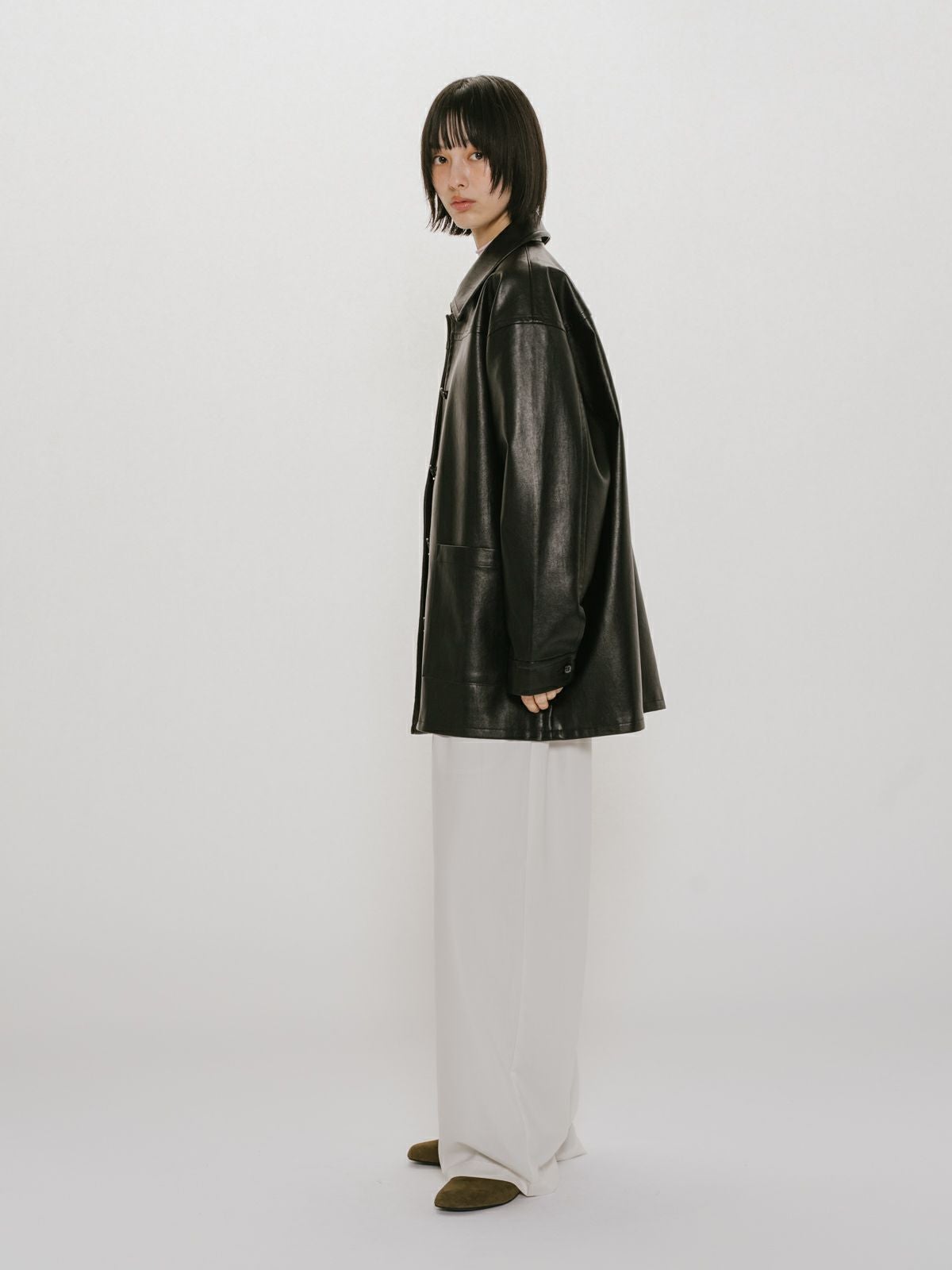 MIDIUMISOLID for Ladies シンセティックレザーオーバーサイズブルゾン