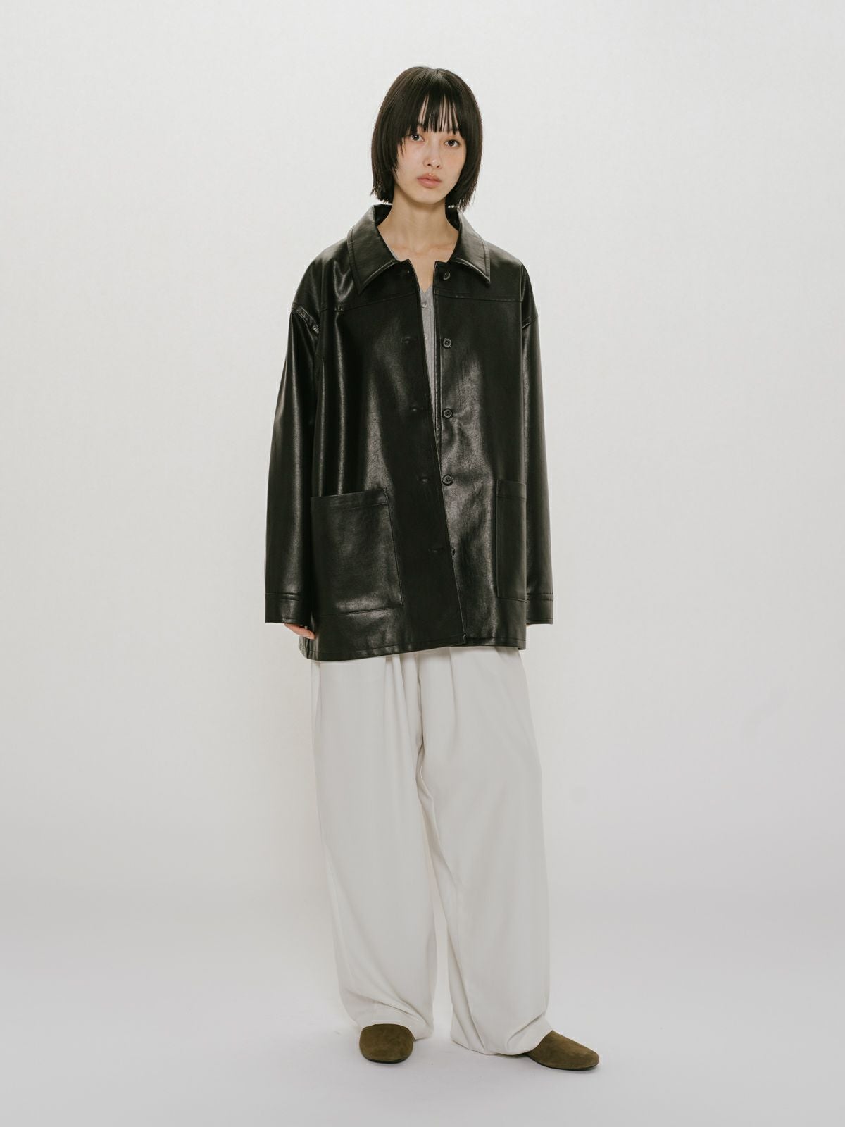 MIDIUMISOLID for Ladies シンセティックレザーオーバーサイズブルゾン