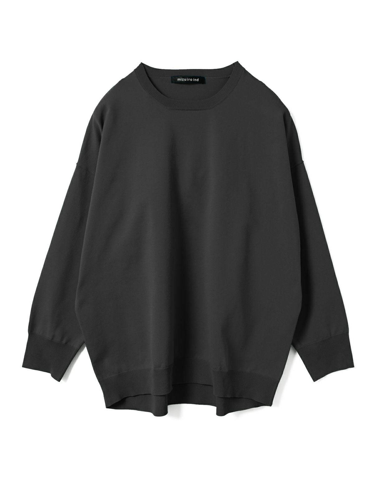 【mizuiro-ind】ビッグカラーワイドプルオーバー五分袖カットソー mizuiro ind（ミズイロインド） メッシュミックス ワイドプルオーバー