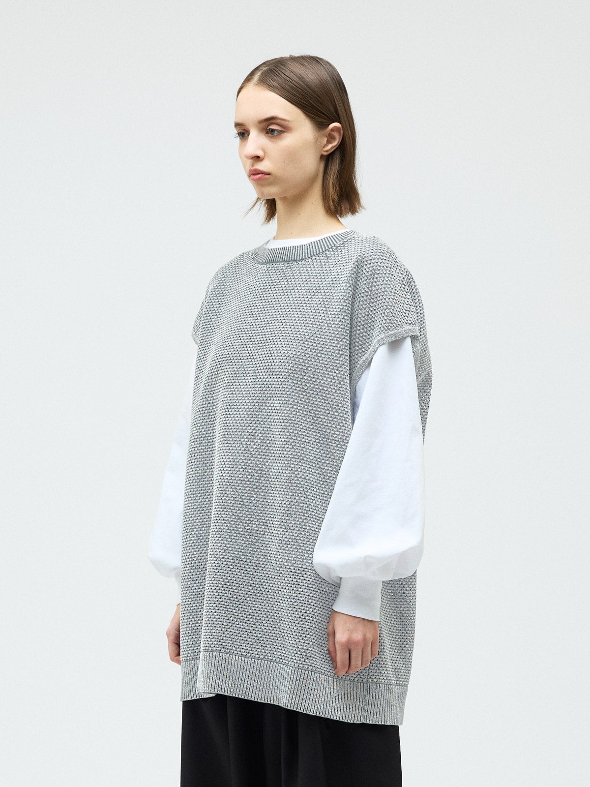 stone wash mesh long vest detail