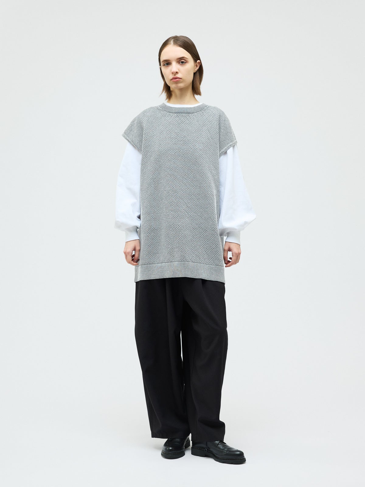 mizuiro ind ストーンウォッシュメッシュロングベスト｜ MARcourt