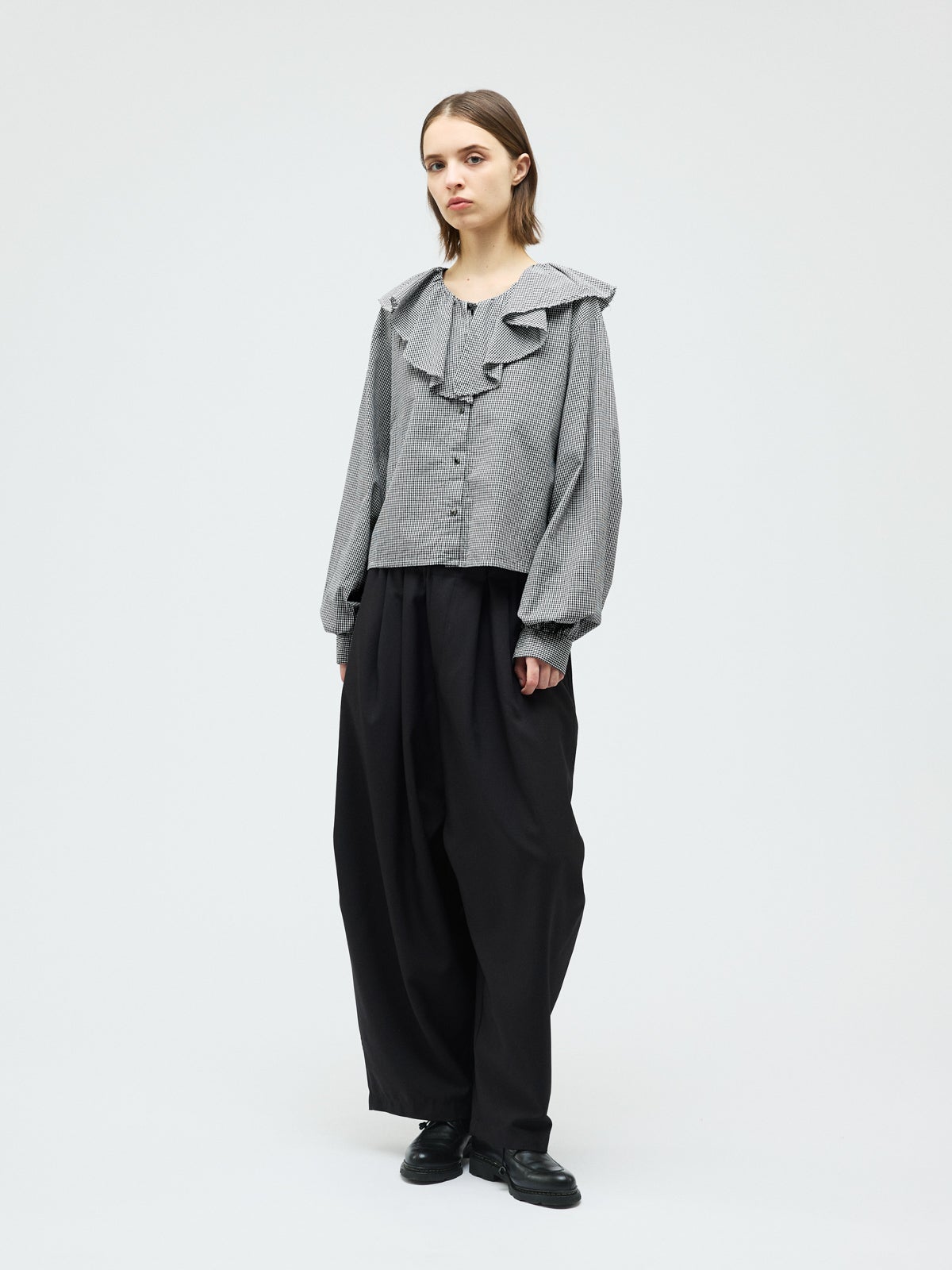 mizuiro ind チェックフリルギャザーカラーシャツ｜ MARcourt ONLINE