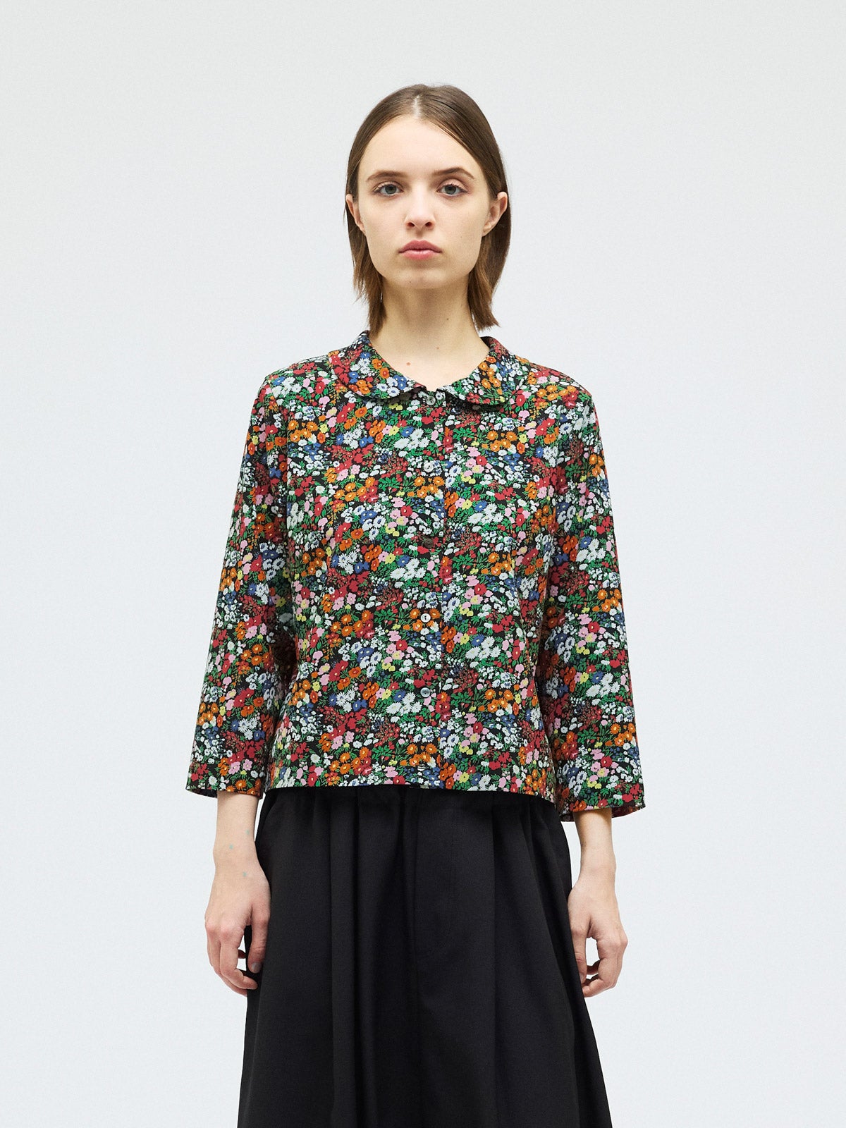 flower print round collar C/D