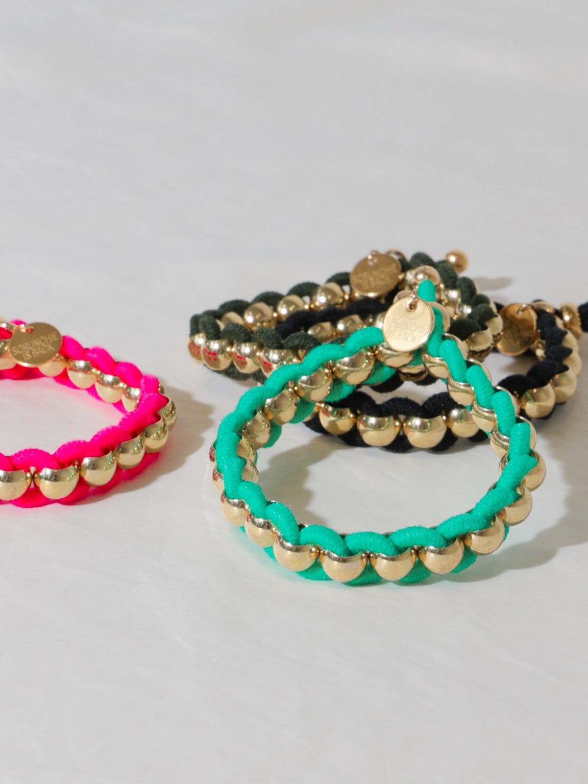 SCRUNCHIE IS BLACK カラーゴム＆ゴールドビーズヘアアクセサリー