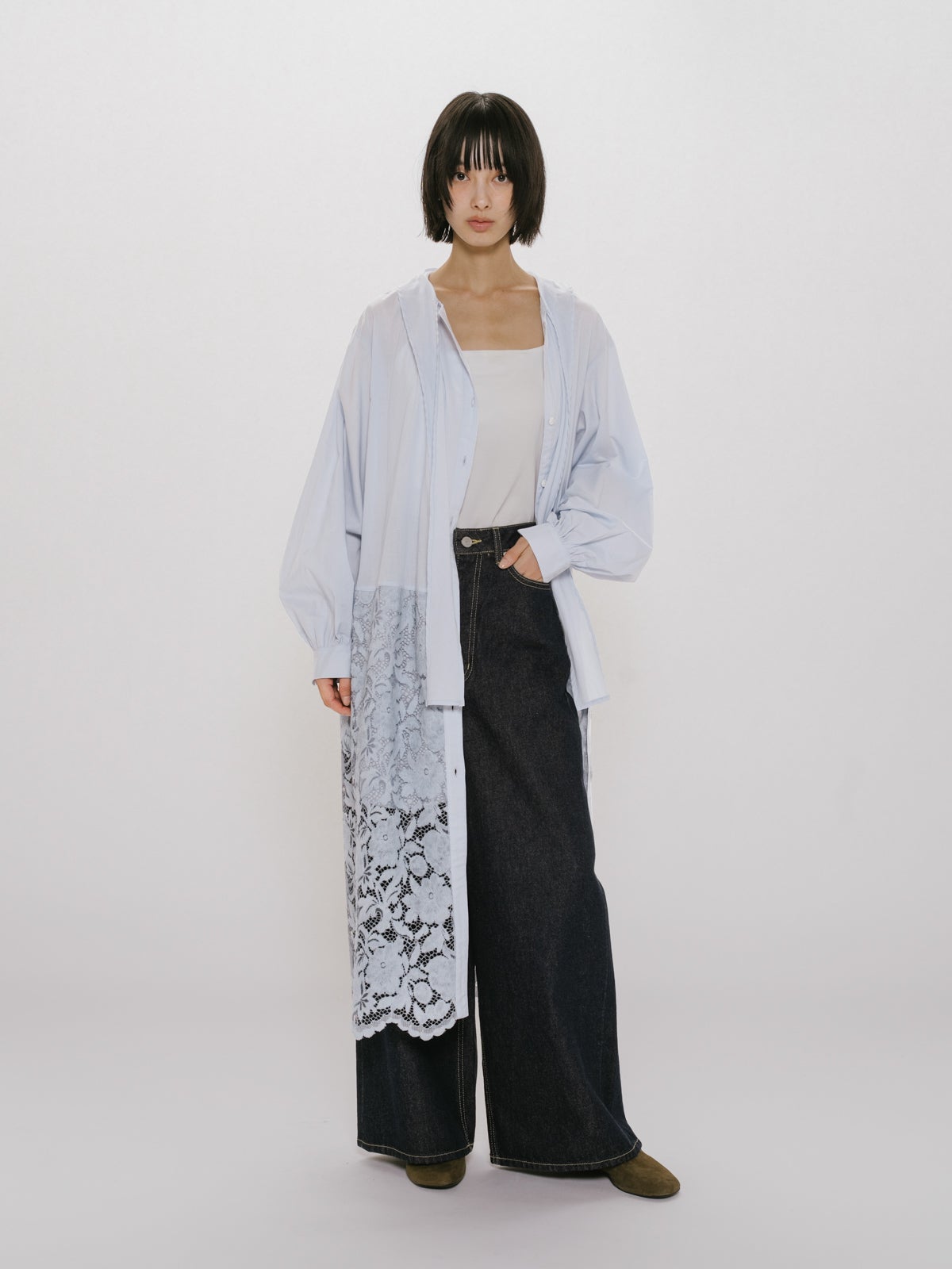MIDIUMISOLID for Ladies レースコンビシャツワンピース｜ MARcourt