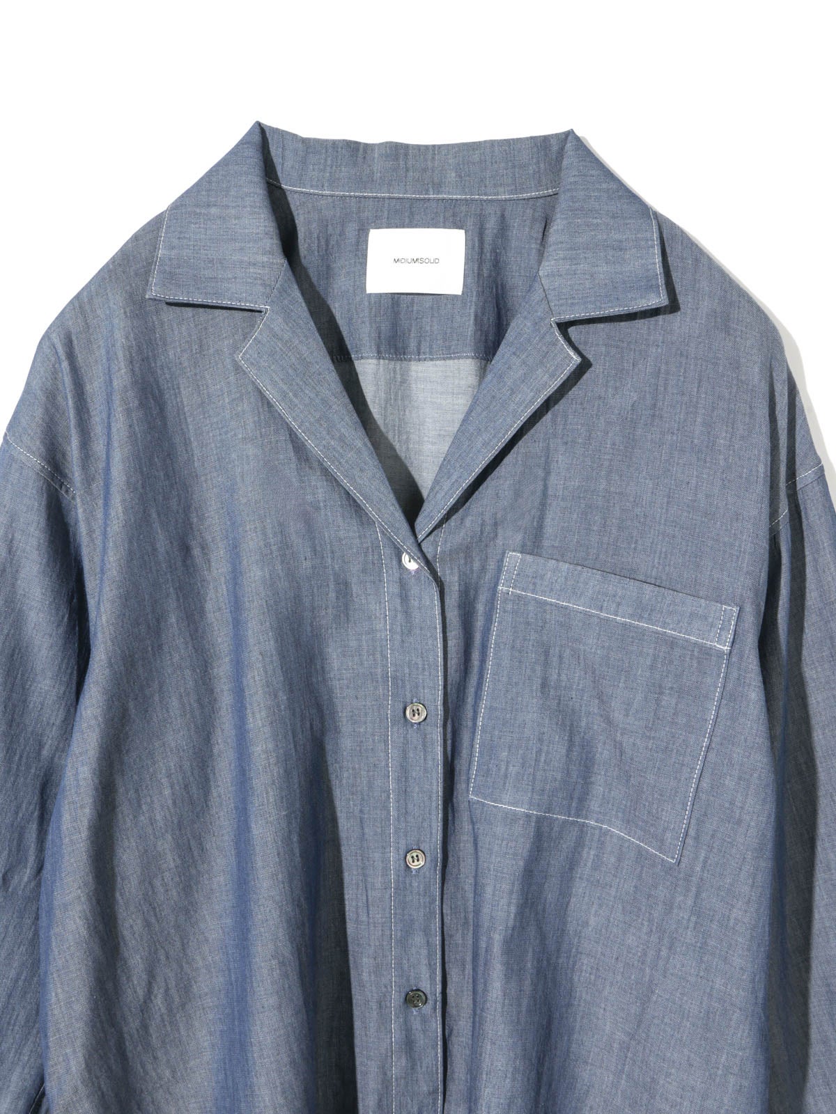 MIDIUMISOLID for Ladies シアーデニムオープンカラーシャツ(BLEACH