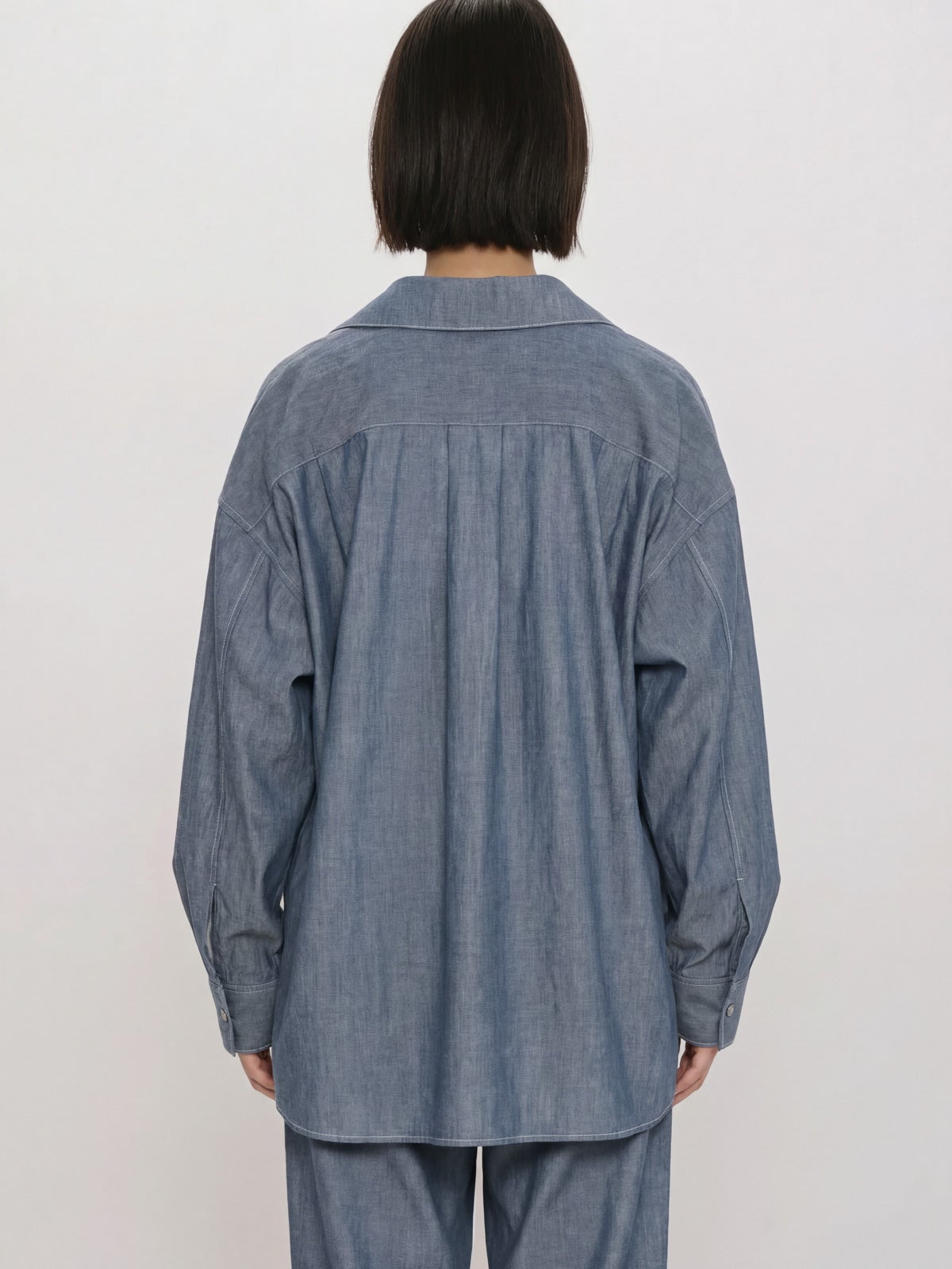 MIDIUMISOLID for Ladies シアーデニムオープンカラーシャツ(BLEACH