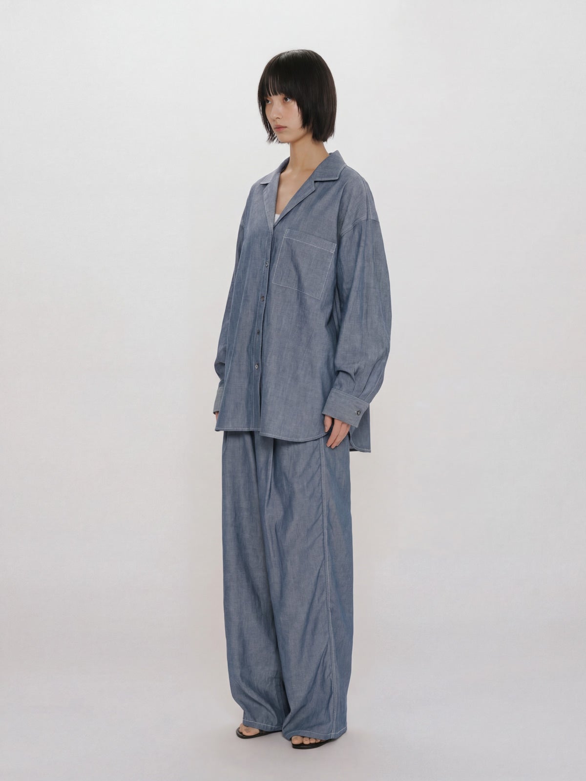 MIDIUMISOLID for Ladies シアーデニムオープンカラーシャツ(BLEACH