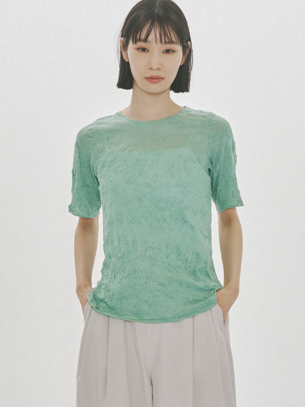 see-through crew neck half slv inner