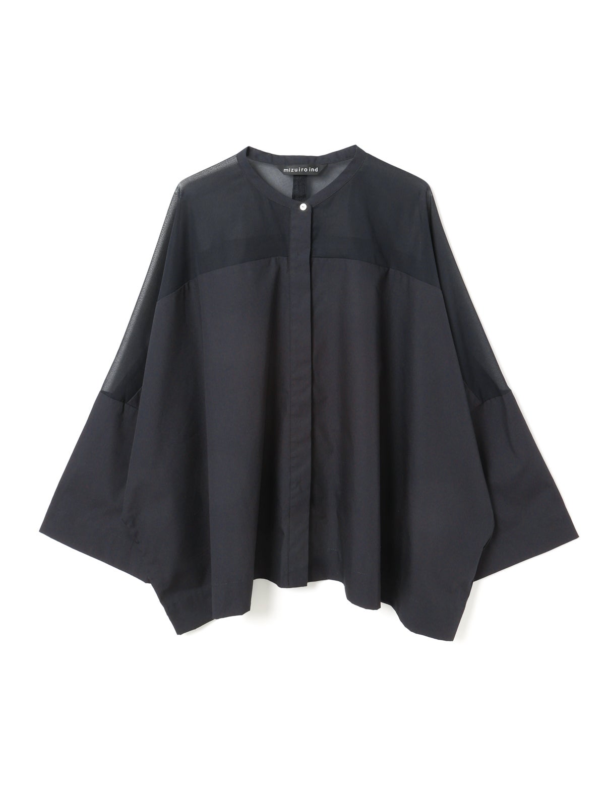 美品 mizuiro ind シアーショルダースタンドカラーワイドシャツ 濃紺 mizuiro ind シアーショルダースタンドカラーワイドシャツ｜ MARcourt