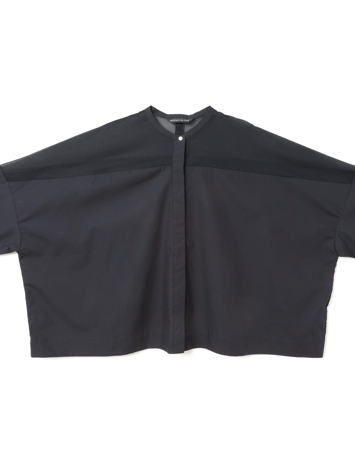 美品 mizuiro ind シアーショルダースタンドカラーワイドシャツ 濃紺 mizuiroind（ミズイロインド） ブラウス シャツ シアーショルダー