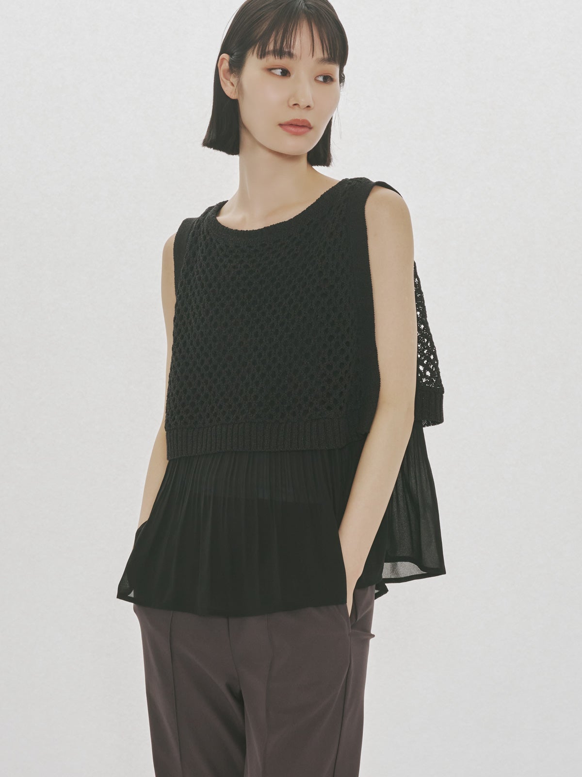 MIDIUMISOLID for Ladies メッシュニットプリーツベスト｜ MARcourt