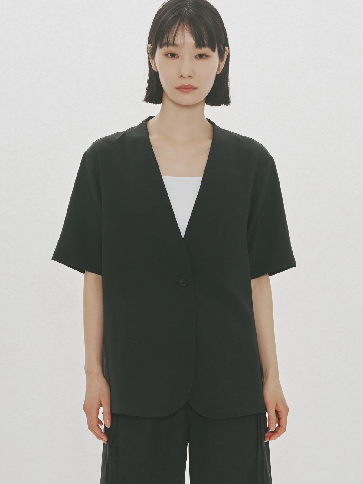 nanMIDIUMISOLID for Ladiesドローストリングシャツ MIDIUMISOLID for Ladies ノーカラードローストリングシャツ