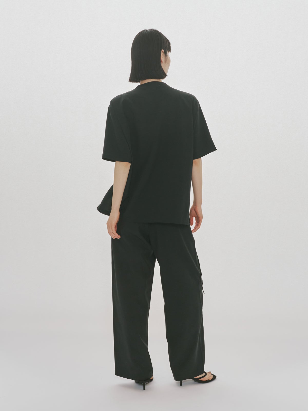 MIDIUMISOLID for Ladies ノーカラードローストリングシャツ