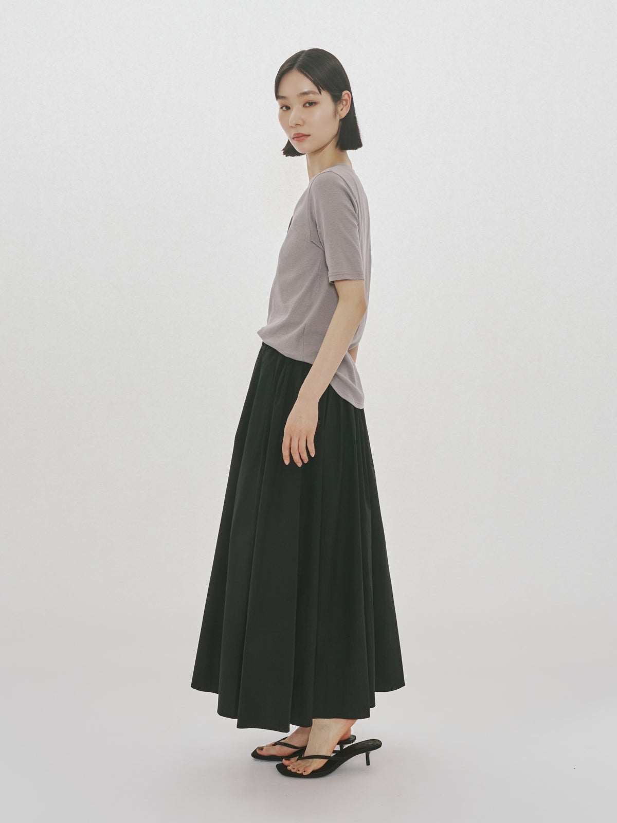 MIDIUMISOLID for Ladies タックドギャザーボリュームスカート