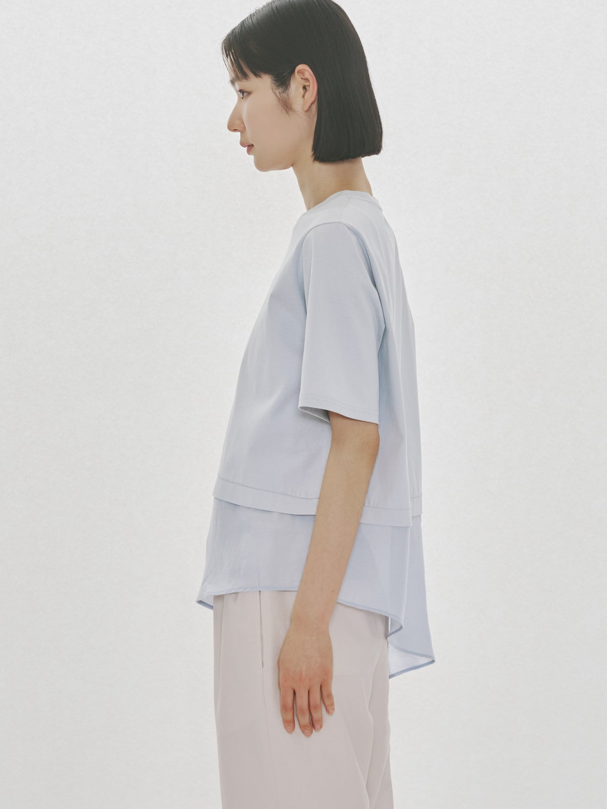 MIDIUMISOLID for Ladies シアーミックスファブリックTシャツ